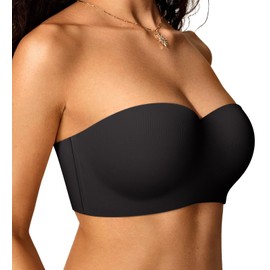 OEAK Womens Strapless Bras Underwire Non-Slip Tube Top Push Up Bralette Seamless Padded Bandeau Bra Everyday Convertible Bra Black 38DD