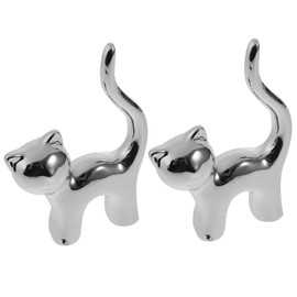 BESTOYARD Porta Anillos de Cerámica en Forma de Gato Chapado en Plata, Juego de 2 Piezas para Organizar Joyería y Decorar el Hogar Estilo Elegante