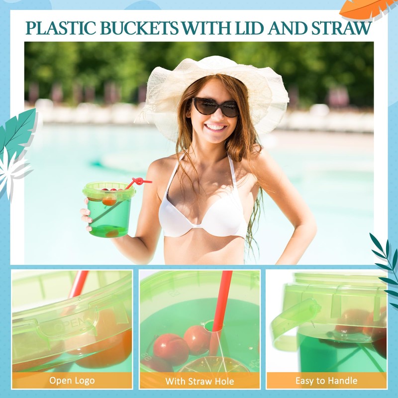 Funnymoom 16 Pack 32 oz Plastic Rum Buckets for Drinks