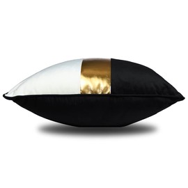 KACOPOL Black Beige Gold Leather Patchwork Velvet Throw Pillow Cover 18x18 Set of 2 Luxury Modern Home Decor Cushion Cover Decorative Pillow for Couch Living Room Bedroom Car (Black, 18x18)