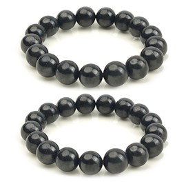 LWQCHW Shungite Bracelet - Natural Black Shungite Stone Beads, Healing Crystal Energy Protection, Handcrafted Jewelry, 12mm 2pc