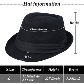 Caysep Kid's Short Brim Black Trilby Fedora Hat - Boys Manhattan-Hat Gangster Fedora hat for 3-8 Years Old (as8, Age, 3_Years, 8_Years, Black, 54cm/Fit for 3-8 Years Old)