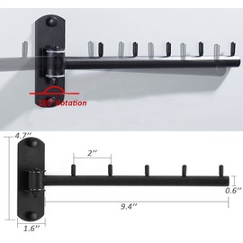 Clothes Hanger Rack Swing Arm, Folding Wall Mounted Clothes Hanger Rack for Laundry Room, Space Saving Clothes Hooks Holder for Drying Rack, Stainless Steel Hanging Hook Valet Hook Rod 2 Pack (Black)