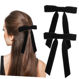 WOONEKY 2pcs Velvet Ribbon Hair Bows for Women Small Bow Clips for Everyday Wear Versatile Hair Accessories Black for Parties and Casual Styles