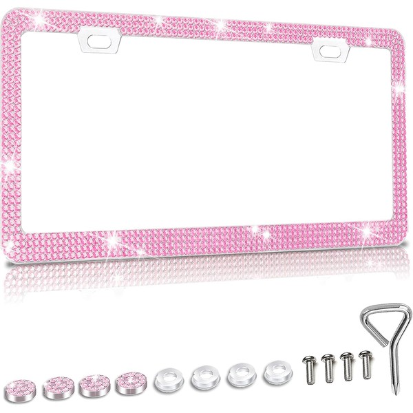 Pink Rhinestone Sparkly License Plate Frame,Pink Diamond Bling License Plate