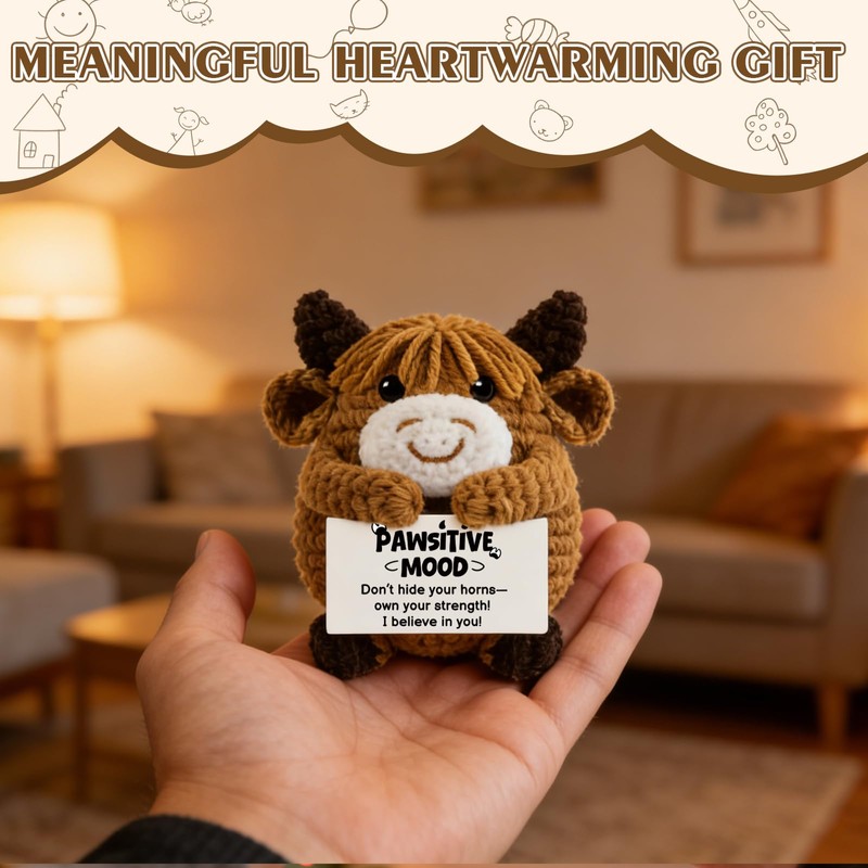 Highland Cow Gifts, Positive Crochet Animals With Positive Messages
