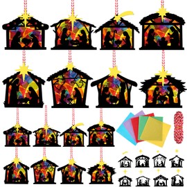 Motipuns 16 Sets Christmas Nativity Crafts Kits Christianity Paper Crafts Kits Hanging Ornaments for Xmas Christian DIY Make a Nativity Scene Religious Church Bible Decor Gift