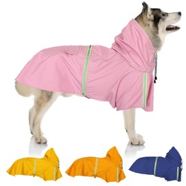 SilverChry Raincoat for Dogs, Waterproof with Hood, Breathable, Waterproof for Pets, Puppies, Rain Poncho with Reflective Stripes (Pink, 5XL)