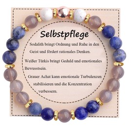 UEUC Healing Stone Bead Bracelet for Women Natural Gemstone Balance Protection Spiritual Crystal Bead Bracelet Anxiety Relief with Meaning Card, Stone