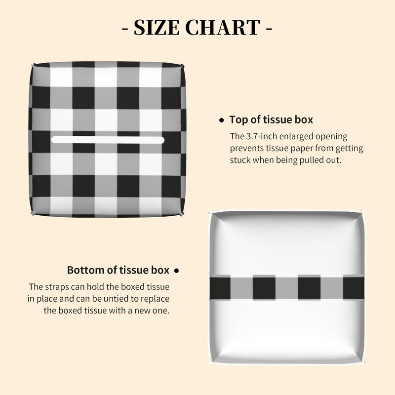 Tissue Box Cover Square, Black Grey White Buffalo Plaid Checkered