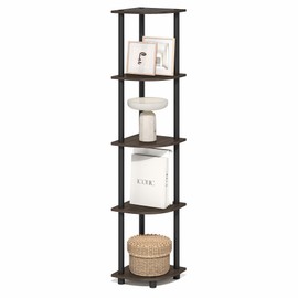 Furinno Turn-N-Tube Corner Shelf, 5-Tier Corner Bookshelf, Open Storage Shelves, for Organization and Storage, Living Room, Home Office, Garage, Bedroom, Brown Grain