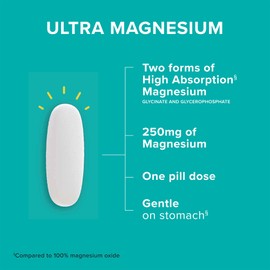 Qunol Magnesium Glycinate Complex, Gentle on Stomach, 250mg One Pill Dose, Superior-Absorption Magnesium, Nerve, Bone and Muscle Health Supplement, 60 Count (Pack of 1)