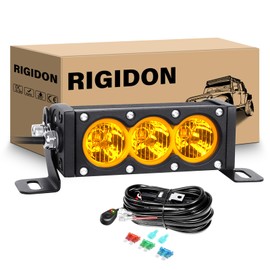 RIGIDON 6 Inch 30W Single Row LED Light Bar with Wire Harness, Amber Flood Beam 3000LM Off-road Light Driving Boat LED Fog Work Light for Trucks ATVs UTVs SUVs Car