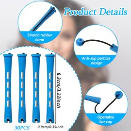 ZORTVUL Pack of 30 Small Perm Rollers, Perm Set Complete, Blue Curlers Small, Curlers Short Hair for Natural Hair, Long (0.9 cm)