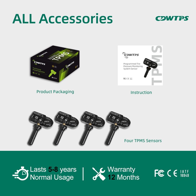 TPMS Sensor Dodge, paquete de 4 sensores de presión de