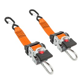 PowerTye - 2 inch x 6ft Retractable Ratchet Tie Down Strap with Latch-Hooks - Self-Retracting Ratchet, 800 lb W.L.L., Ideal for Motorcycle, ATV, Cargo, Boats, Orange (Pair)