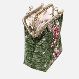 Carpet Bag Double Kiss Clasp Coin Purse Pouch,Vintage Change Wallet Card Holder