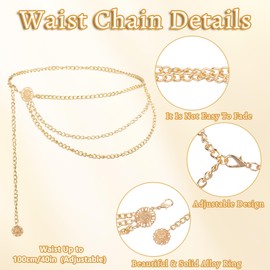 Metal Waist Chain Silver Chain Belt For Women, 2Pcs Boho Chain Accessories Skinny Waistband Chain Multilayer Dress Accessories For Women Dresses Jeans Skirts Pants