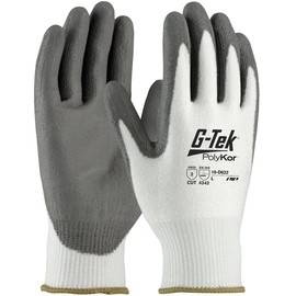 G-Tek Seamless Knit PolyKor Blended Glove with Polyurethane Coated Flat Grip on Palm & Fingers, Vend-Ready, X-Small, Pack of 6