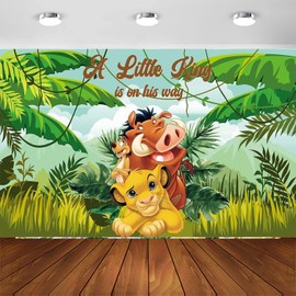 5 x 3ft A Little King is On The Way Backdrop for Baby Shower Party Supplies Jungle Safari Baby Shower Backdrop Lion Banner for Party Decorations (Green)