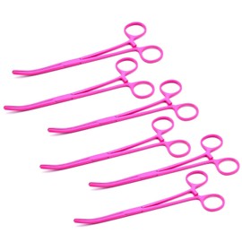MuskalMed Set of 6 8" Long Pink Color Curved Hemostat Forceps - Stainless Steel Locking Tweezer Clamps - Ideal Hemostats for Nurses, Fishing Forceps, Crafts and Hobby,