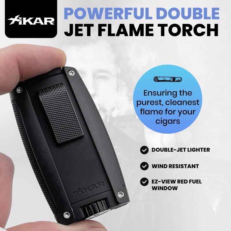 Xikar Turismo Double Jet Flame Butane Torch Lighter, Silver |