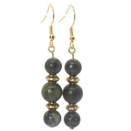 Thurcolas chic and classic style dangling earrings in Taiwan green jade and golden stainless steel