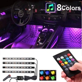 Car Interior Lights 4pcs 36 LED Car Floor Atmosphere Glow Neon lights Multi-Color Music Car LED Strip Lights Decorative Underdash Lighting Kit with Sound Active function Wireless Remote Control DC 12V