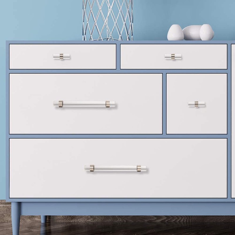 BonKuDoo 10 Pack Brushed Nickel Cabinet Knobs Clear Glass Crystal
