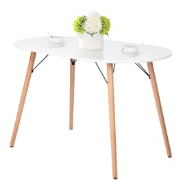 Modern 47.2 Inch Oval Dining Table for 4-6 People, Functional White Table with Wooden Legs for Home Office Kitchen Dining Room Patio Small Spaces
