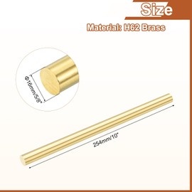 sourcing map 1 Pcs 5/8"(16mm) Dia Brass Solid Round Rod, 10"(254mm) Length H62 Brass Lathe Bar Stock Round Brass Rod for DIY Crafts Industry Construction