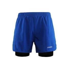 Lixada Men's 2-in-1 Running Shorts Quick Drying Breathable Active Training Exercise Jogging Cycling Shorts with Longer Liner & Reflective Elements, Black/Blue/Green/Grey