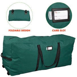 Primode Xmas Rolling Tree Storage Bag, Large Heavy Duty Storage Container, 22" Height X 16" Wide X 50" Long with 2 Wheels and Handles Fits Up to 7.5 Foot Tall Disassembled Holiday Tree (Green)