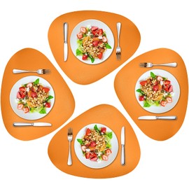 Herda Table Mats for Round Fall Placemats Set of 4 Outdoor Indoor Place Mats Leather Wipeable Washable Placemats for Kitchen Dining Patio Table Heat Resist Easy to Clean Orange Placemats