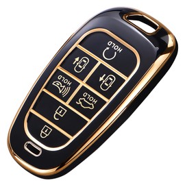 for Hyundai Key Fob Cover, Premium TPU Key Case Shell for 2024 2023 2022 Hyundai Sonata, Santa Fe, Nexo, Tucson, Palisade, Remote Smart Car Key Fob Protector（7 Buttons Black）