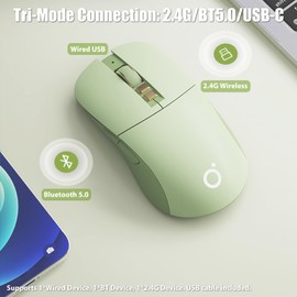 TISHLED Wireless Gaming Mouse Tri-Mode 2.4GHz/Bluetooth 5.0/Wired USB-C 5-Level DPI Rechargeable Ergonomic Silent Optical Mice for iMac/MacBook/Computer/Laptop, Matcha Green
