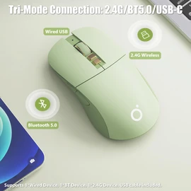 TISHLED Wireless Gaming Mouse Tri-Mode 2.4GHz/Bluetooth 5.0/Wired USB-C 5-Level DPI Rechargeable Ergonomic Silent Optical Mice for iMac/MacBook/Computer/Laptop, Matcha Green
