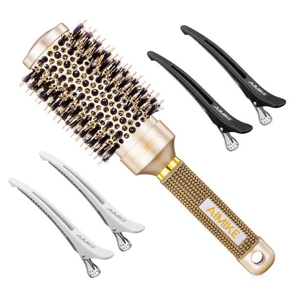 AIMIKE Round Hair Brush, Nano Thermal Ceramic & Ionic Tech Round Brush, Blow Dry Hair Brush with Boar Bristles, Barrel Brush for Styling, Curling, Add Volume & Shine (2.9 inch, Barrel 1.7 inch)