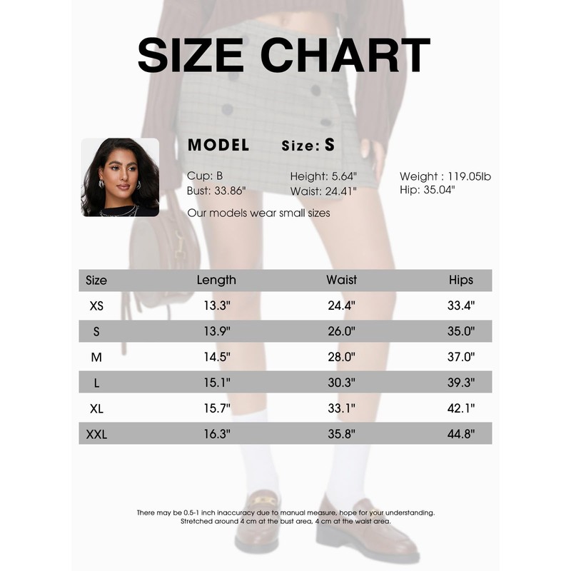 EXLURA Womens Tweed Plaid Bodycon Mini Skirts High Elastic Wasit