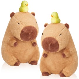 Simgoing 2 Pcs Cute Capybara Stuffed Animal Adorable 9'' Capybara Plush Cartoon Soft Brown Capybara Plushie Lovely Capybara Plush Gifts for Adults Teens Birthday Party Favor Supply (Duck on Head)