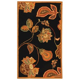SAFAVIEH Chelsea Collection 4' Round Black / Orange HK209C Hand-Hooked French Country Wool Area Rug