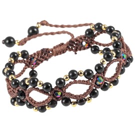 Nupuyai Handmade Braided Bracelet for Women, Boho Layered Obsidian Crystal Stone Beaded Bracelet Adjustable