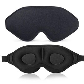 Sleep Mask, 3D Deep Contoured Eye Covers for Sleeping, Memory Foam Block Out Light Eye Mask, Zero Eye Pressure Cup Blindfold for Men Women, with Adjustable Strap for Yoga, Traveling (Black)