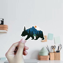 (3Pcs) Camping Mountain Stickers Wild Bear Stickers Decal Waterproof Vinyl Stickers Adult for Laptop Car Tumbler Water Bottle Mug Phone Notebook Helmet Size 3”x2”
