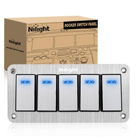 Nilight 5 Gang Rocker Switch Panel 3 Pin On Off Pre-Wired Rocker Switch Blue LED Waterproof Aluminum Panel with DIY Stickers for 12V 24V Automotive Cars Marine Boats UTV Truck Jeeps