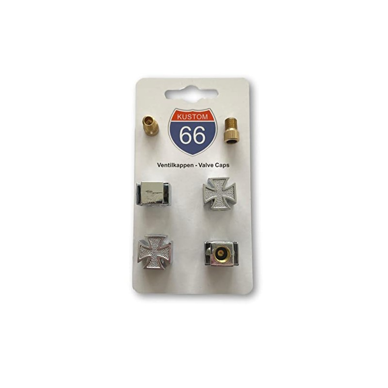 Set of 4 Valve Caps + 2 Bicycle Adapters –
