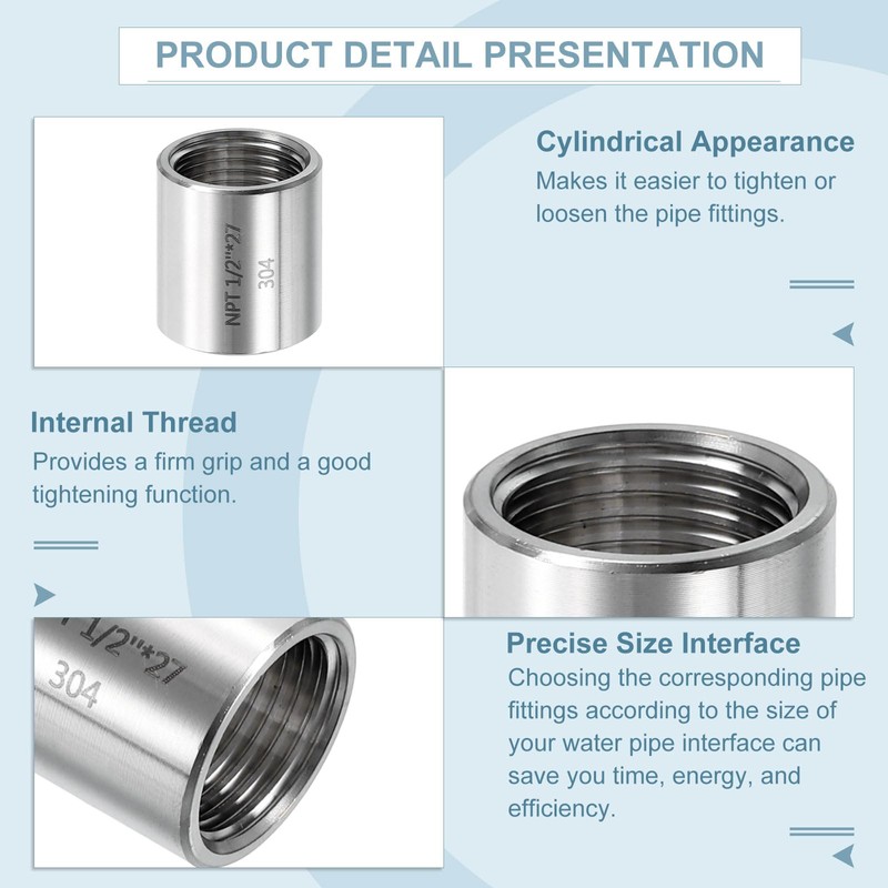 sourcing map NPT 1/2" x1-1/16 304 Stainless Steel Cast Pipe