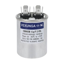 VEXUNGA 6uF 6 MFD 370VAC 440VAC 450VAC 50/60Hz CBB65B Round Run Start Capacitor for AC Unit Fan Motor Start or Pool Pump or Air Condenser Straight Cool