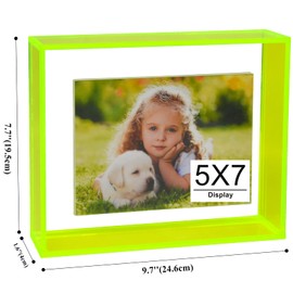 Mutellstory 5x7 Acrylic Picture Frame Neon Floating Photo Frame for Wall Mount and Tabletop Decorative in Gallery Home Office, Neon Green