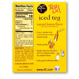 4C Powder Drink Mix Packets, Lemon Tea 1 Pack, 24 Count, Singles Stix On the Go, Refreshing Sugar Free Water Flavorings